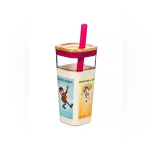Disney Parks Coco Cold Tumbler w/ Straw Bamboo Lid Loteria Mexico Colorful New